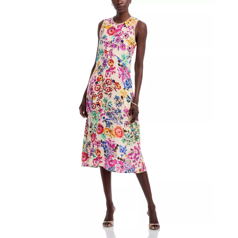 Johnny Was Womens Linen Shift Dress Size Xxl Floral Sleeveless Boho Minimalistic
